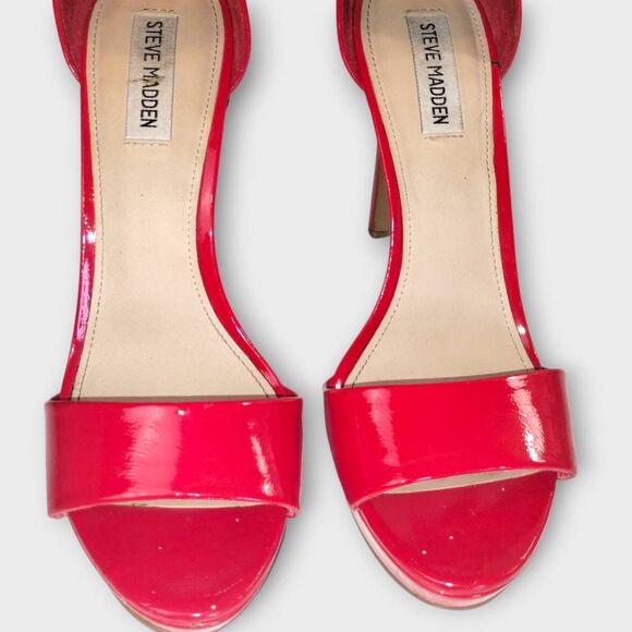 Steve Madden Womens Shoes Sz 9.5 Stiletto High Heel Red Patent Dressy Ankle Stra - Picture 7 of 13